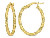 14K Yellow Gold Oval Twisted and Textured Hoop Earrings (24mm)